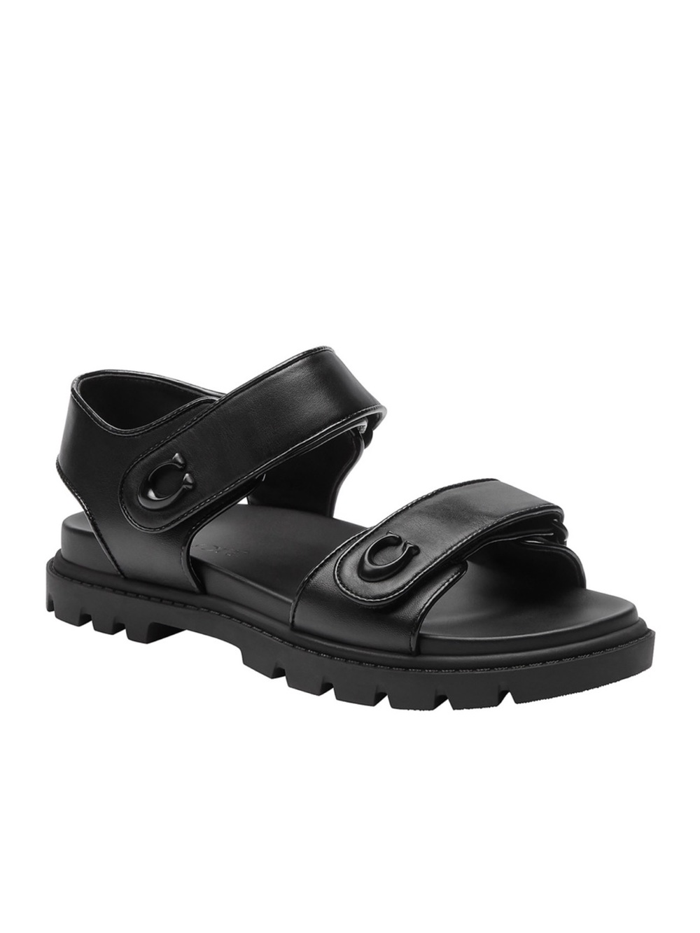 Coach Black Leather Lug-Sole Velcro Sandals